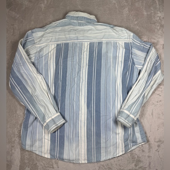 Vintage Campus 90s Striped 100% Cotton Blue White Striped Button Down Shirt XL - Picture 10 of 14